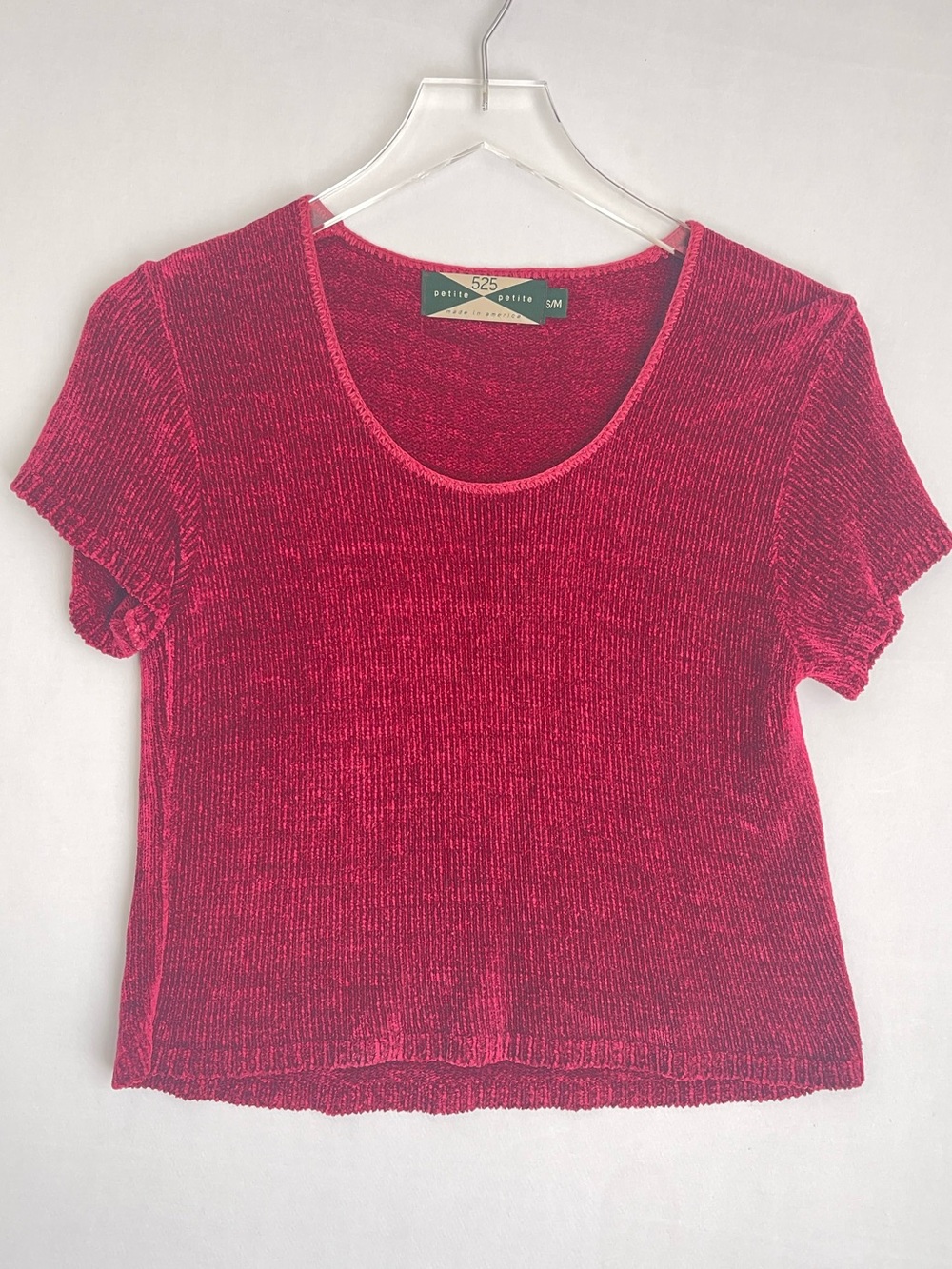 525 Red Cotton Chenille Short Sleeve Sweater S/M